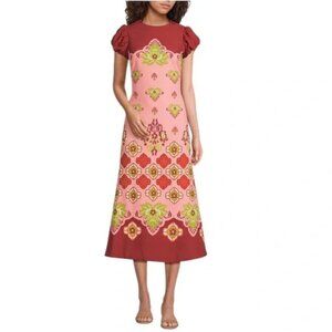 Mestiza New York Midi Dress Short Puff Sleeve Perla Flamingo Flourish Size 12